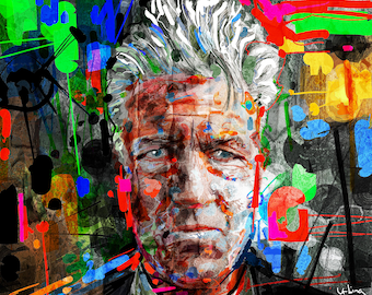 David Lynch-tryck, konstgiclée av författaren, surrealistisk film av Twin Peaks, expressionistiskt regissörsporträtt, filmintresserad väggkonst