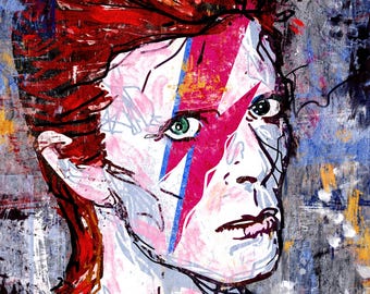 David Bowie-tryck, Fine Art Giclée av författaren, porträtt av glamrocklegend, present till musikälskare, modern musikalisk väggkonst