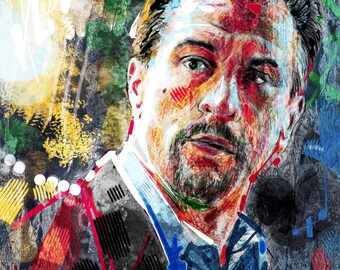 Robert De Niro värmetryck, Fine Art Giclée av författaren, Kultfilmsaffisch Neil McCauley-porträtt, expressionistisk väggkonst för vardagsrum