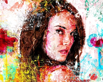 Natalie Portman-tryck, Fine Art Giclée av författaren, porträttmålning av filmskådespelerska, elegant sovrumsbild, present till filmälskare