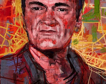 Quentin Tarantino-tryck, Fine Art Giclée av författaren, porträtt av kultfilmregissör, ​​present till filmfantast, filmisk väggdekoration