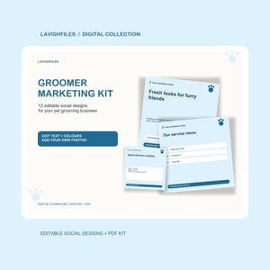 Pet Groomer Social Media Templates, 12 Editable Designs and Printable Booking Marketing Kit