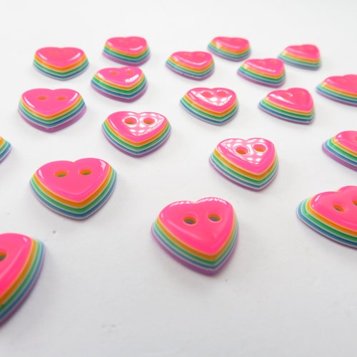 20 Layered Multicolor Heart Buttons Size 11mm Heart Shape 2 Etsy