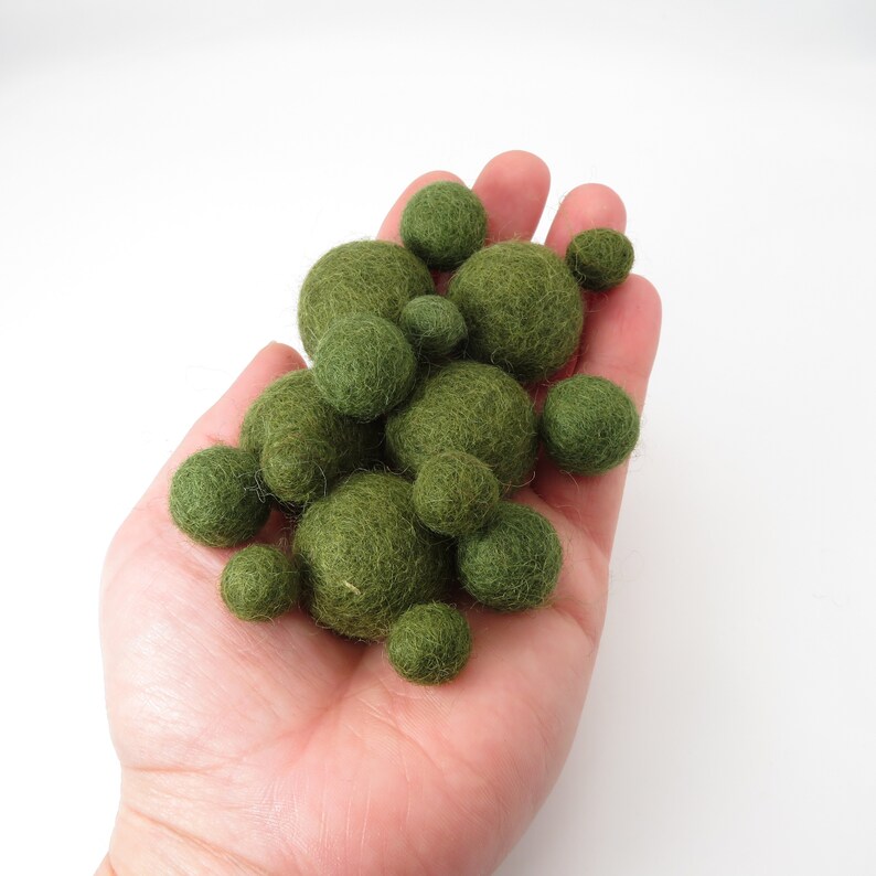 100/% Wool Felt Balls Felt balls Wool Felt Balls Pom Poms Avocado x 10-3 Sizes