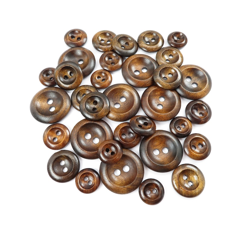 6pk Dark Olive Wood Curved Edge Buttons 4 Sizes