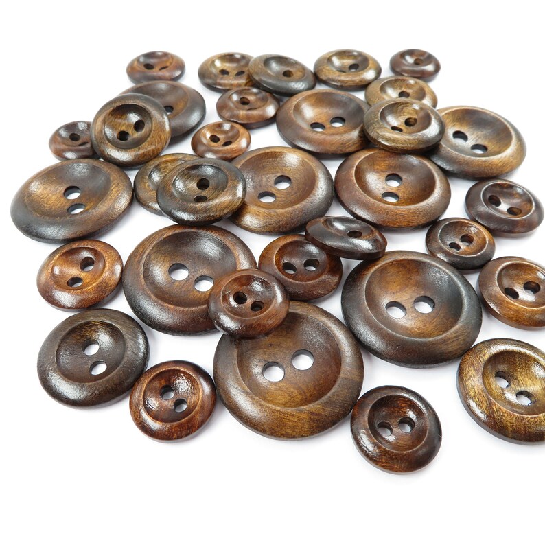 6pk Dark Olive Wood Curved Edge Buttons 4 Sizes