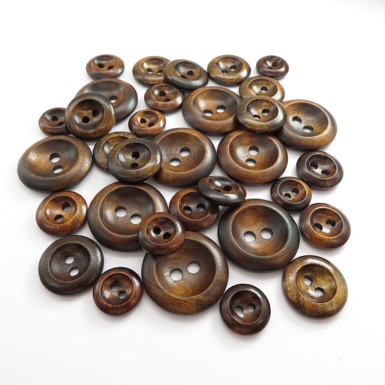 6pk Dark Olive Wood Curved Edge Buttons 4 Sizes
