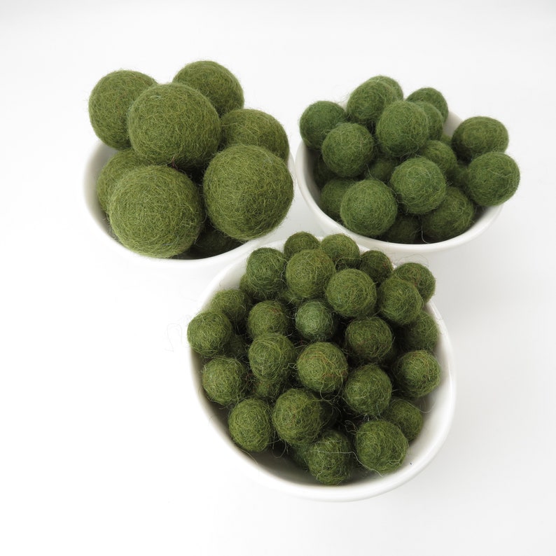100/% Wool Felt Balls Felt balls Wool Felt Balls Pom Poms Avocado x 10-3 Sizes