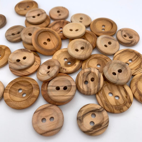 CLOSING DOWN Natural Olive Wooden Buttons - 4 Sizes Available (6pk)