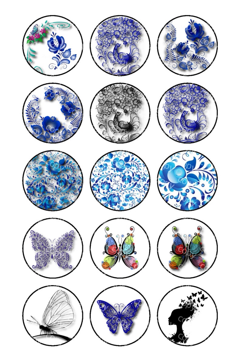 Download 3D Butterfly Gzhel Peacock Blue Bird Roses Butterfly | Etsy