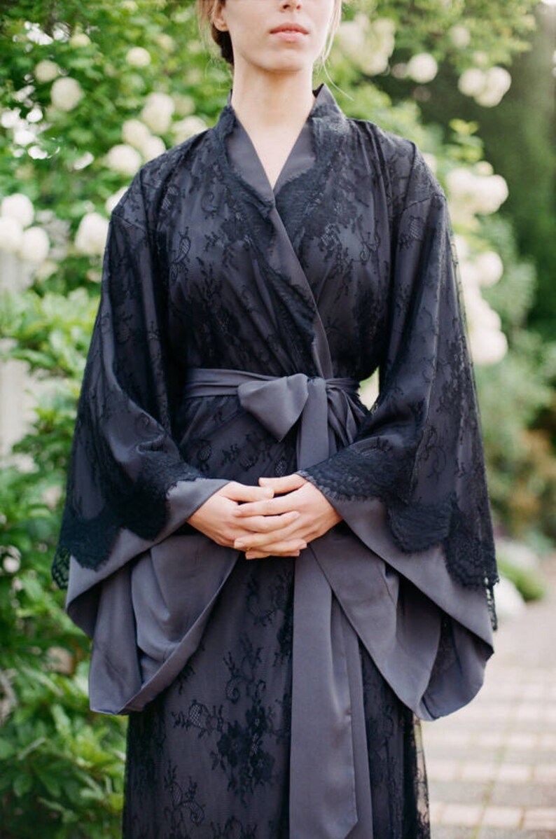 Custom Fountainbleu Lace Robe Black Lingerie Etsy