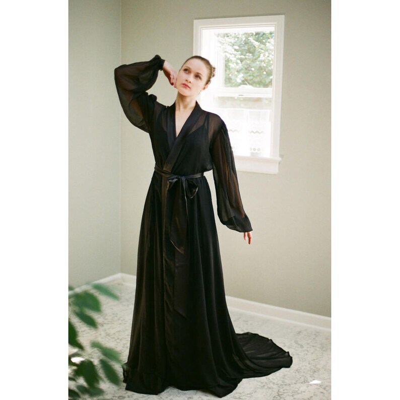 Isolde 1 Custom Poet Sleeve Chiffon Robe With Train Tall Etsy
