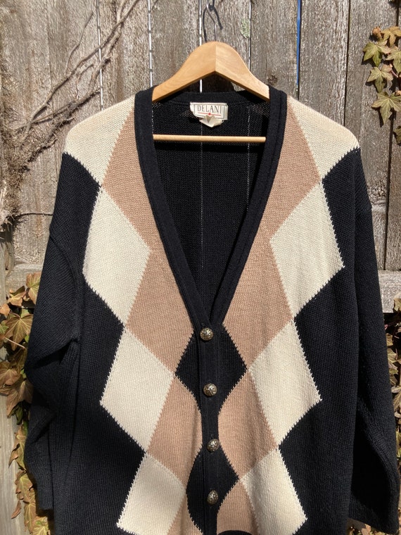 Vintage Argyle Cardigan Sweater Slouchy Oversized… - image 7