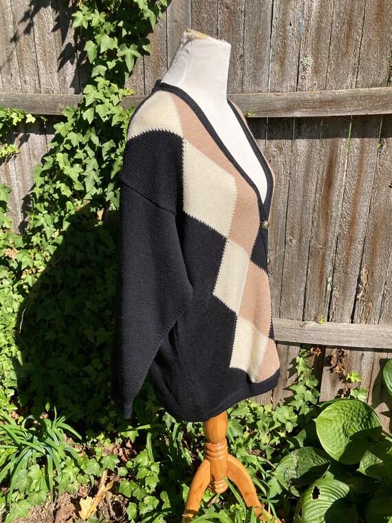 Vintage Argyle Cardigan Sweater Slouchy Oversized… - image 4