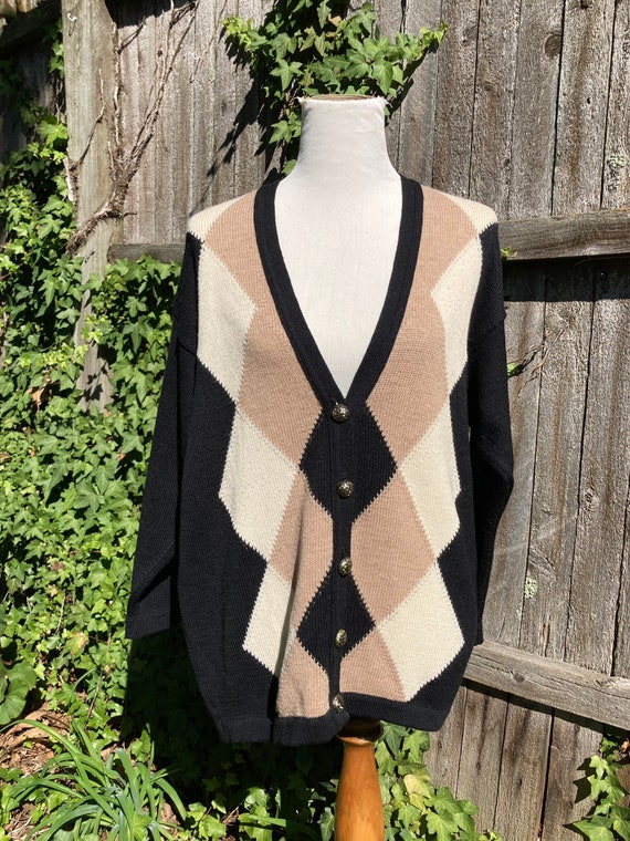 Vintage Argyle Cardigan Sweater Slouchy Oversized… - image 2