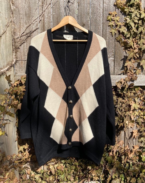 Vintage Argyle Cardigan Sweater Slouchy Oversized… - image 3