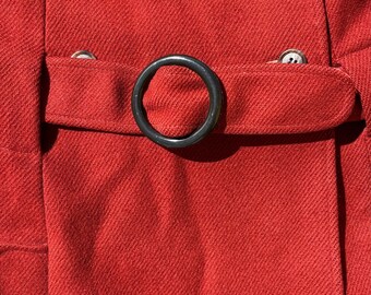 vintage manteau en laine rouge écarlate vintage ceinture à double boutonnage anneau Academia Mod
