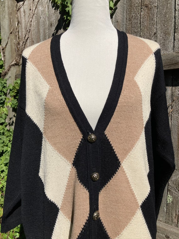Vintage Argyle Cardigan Sweater Slouchy Oversized… - image 1