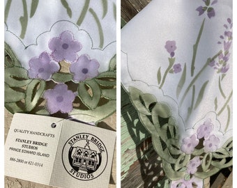 Handmade Prince Edward Island (PEI) Purple Lupin Floral Lace Edge Tablecloth Square