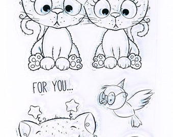 Set of 5 Clear Stamps Kittens / For You