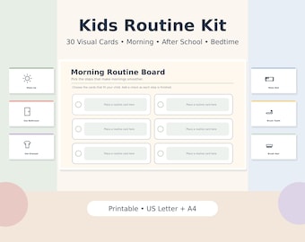 Kids Routine Chart Printable, Morning After School Bedtime Visual Cards, Family Routine Kit PDF