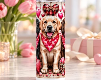 Valentine Labrador Tumbler Wrap PNG, 20 oz Straight Sublimation Design, Digital Download