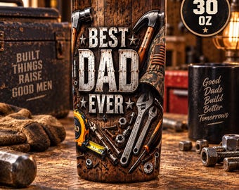 Best Dad Ever Tools Tumbler Wrap PNG, 30 oz Straight Sublimation Design, Father's Day Digital Download