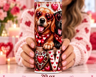 Valentine Dogs Love Tumbler Wrap PNG, 20 oz Straight Sublimation Design, Digital Download