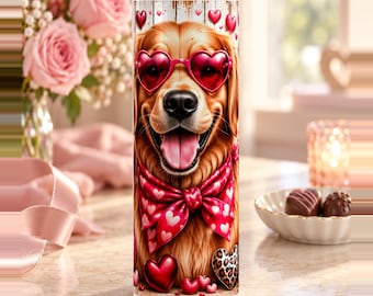 Valentine Retriever Tumbler Wrap PNG, 30 oz Straight Sublimation Design, Digital Download