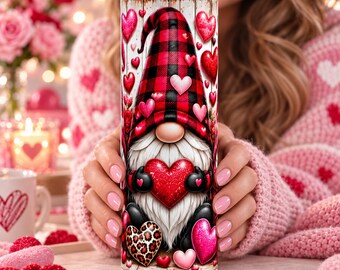 Valentine Gnome Tumbler Wrap PNG, 30 oz Straight Sublimation Design, Digital Download