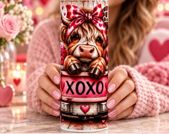 Valentine Highland Cow Truck Wraps Tumbler Wrap PNG, 30 oz Straight Sublimation Design, Digital Download