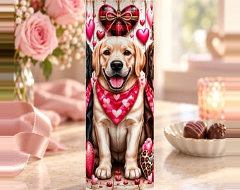 Valentine Labrador Tumbler Wrap PNG, 30 oz Straight Sublimation Design, Digital Download
