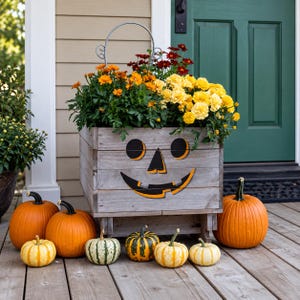 Pumpkin Planter Box Plans: Rustic Halloween Porch Decor, DIY Woodworking PDF