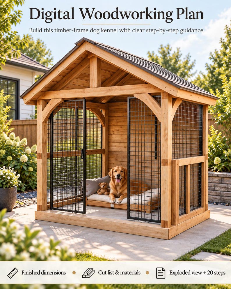 Timber Frame Dog Kennel Plans | Outdoor Enclosed Woodworking Project ...