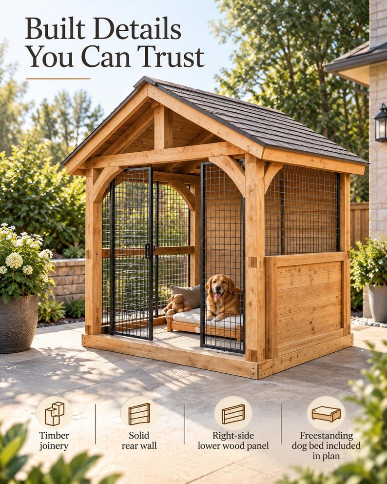 Timber Frame Dog Kennel Plans | Outdoor Enclosed Woodworking Project ...