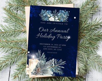 EDITABLE Christmas Invitation, Blue Christmas Invite, Printable Christmas Party Evite, Christmas Digital Download, Custom Holiday Printable