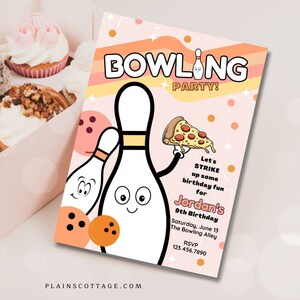 Editable Bowling Birthday Invitation Retro Bowling Birthday Girl Strike Up Fun Birthday Pink Retro Instant Download Template Printable