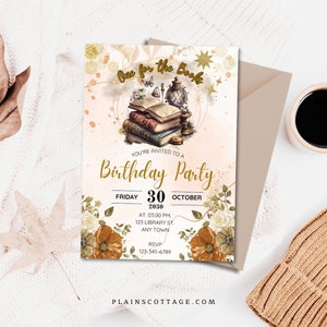 Editable Book Birthday Invitation Storybook Invitation Template Book Themed Bridal Shower Bookworm Reading Party Customized Digital Download