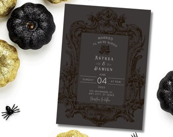 Editable Halloween Wedding Invitation Till Death Do Us Part Wedding Whimsigoth Married Til We're Buried Black Goth Vampire Wedding Invite