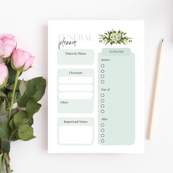 Funeral Checklist Etsy Australia