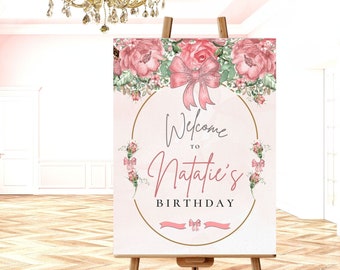 Editable Welcome Sign Love Fancy Pink Bridal Baby Birthday Shower Welcome Party Sign Template Shabby Pink Chic Printable INSTANT DOWNLOAD