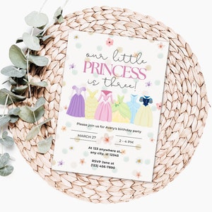 Invitation d’anniversaire de princesse modifiable Princesse Dress-Up Inviter Royal Birthday Girl Pink Magical Party Princess Birthday Invitation personnalisée