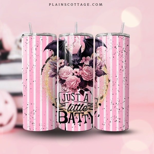 Pink Whimsigoth Tumbler Wrap, Pink October tumbler wrap, 20 oz Skinny Tumbler Sublimation Digital Download PNG, Gothic Halloween Bat tumbler