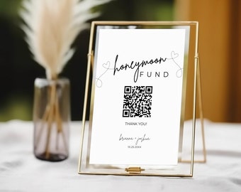 Custom Honeymoon Fund QR Code Printable Sign, Personalized QR Code Sign Printable for Wedding Honeymoon Fund Signs DIY Printable Download