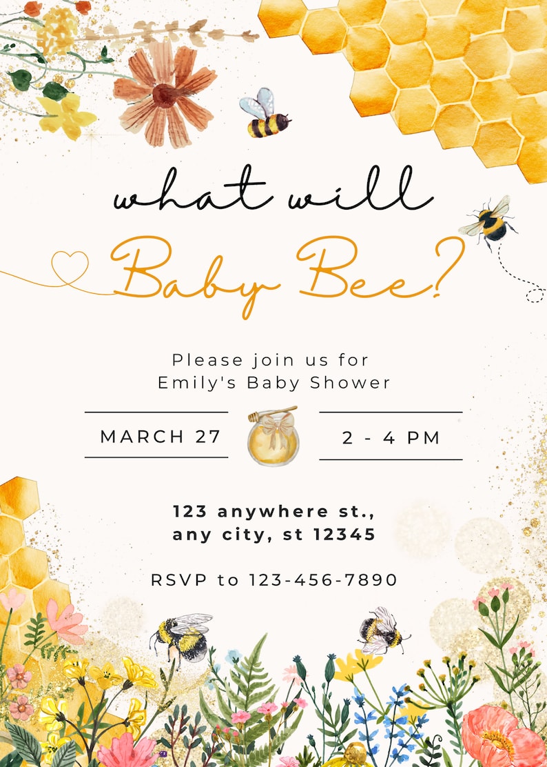 Editable What Will Baby Bee Gender Reveal Party Baby Bee Etsy