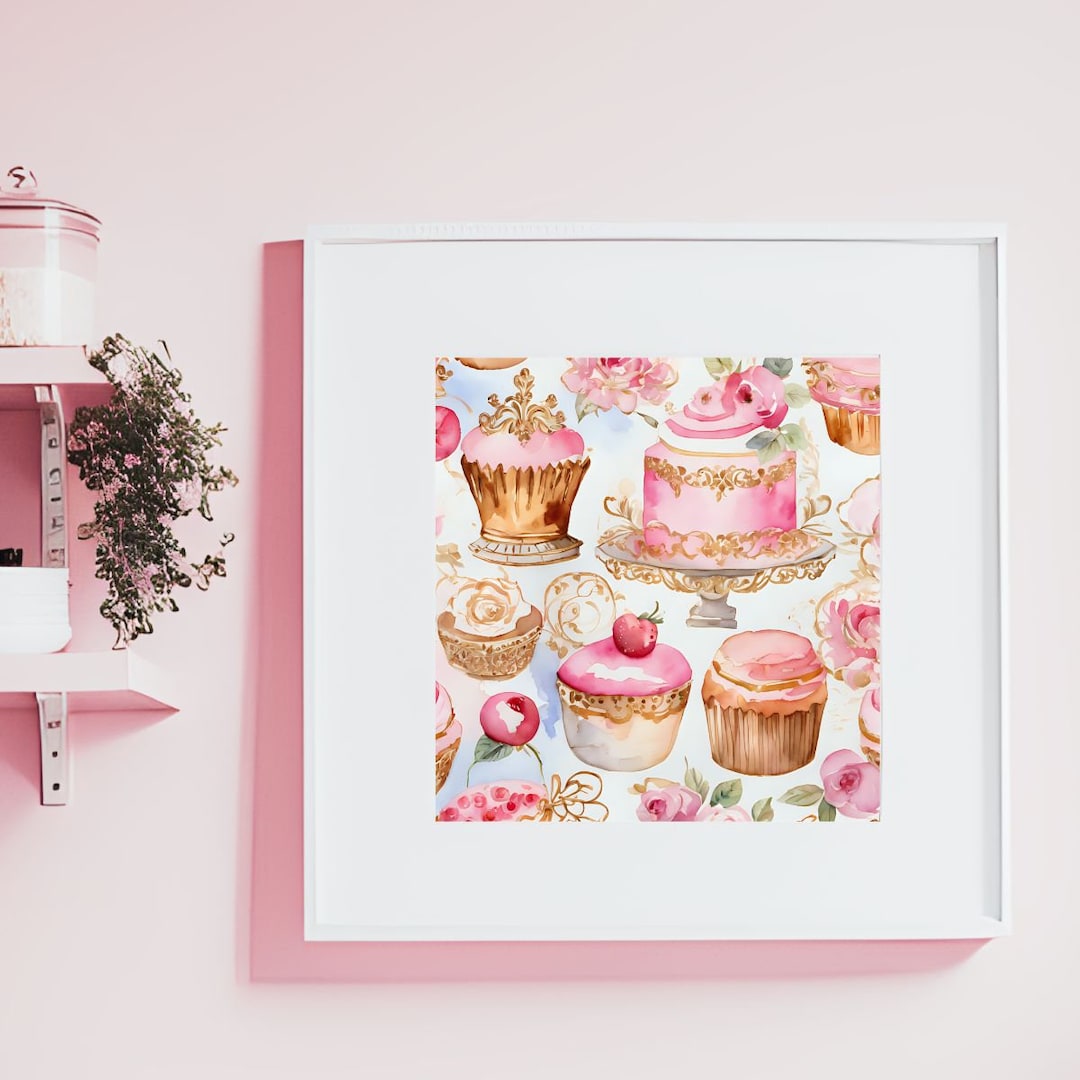 Pink Kitchen Wall Art PRINTABLE, Bakery Wall Art, Pink Kitchen Decor