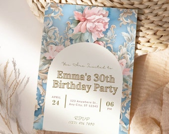 Custom Birthday Invitation 30th Birthday Invitation, ANY Age Birthday, Thirty Birthday Invitation Fancy Pink Birthday Invite DIY Printable