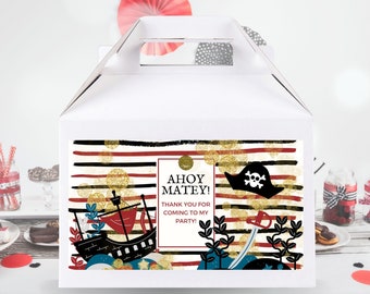 Gable Box Pirate Label Party Gift Box Label Favor Sticker Black Red Pirate Boy Birthday Editable Printable INSTANT DOWNLOAD pdf