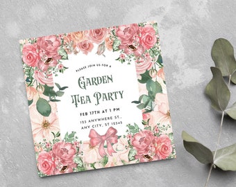 Garden Tea Party Editable Invitation, Blush Pink Floral Tea Party Pink Download Printable Shabby Chic Tea Party