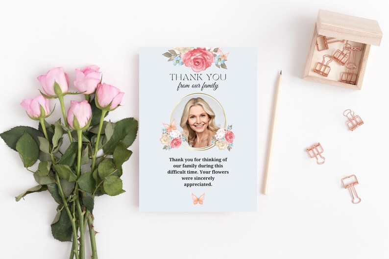 Funeral Thank You Card Flowers Female Funeral Editable Thank Etsy